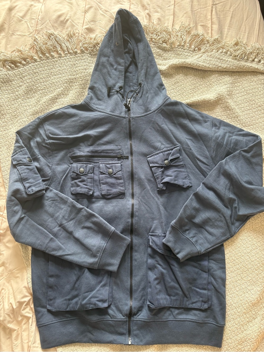 Men's Hooded Utility Shirt Jacket in Navy Blue